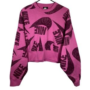 Nike Sportswear Pink Logo Graphic Crewneck Long Sleeve Cropped Wide Sweatshirt S
